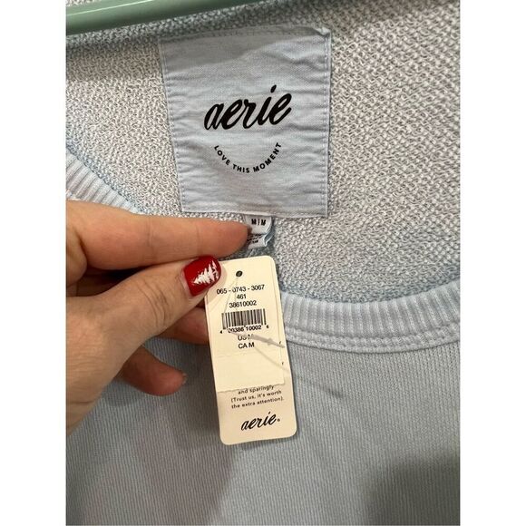 Aerie NWT Cotton Sweatshirt Baby Blue Lets go Coconuts Lounge sz medium - Picture 4 of 8